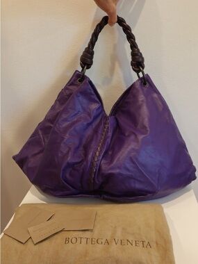 Bottega Veneta Purple Aquilone Fortune Cookie Hobo Leather Bag with Intrecciato